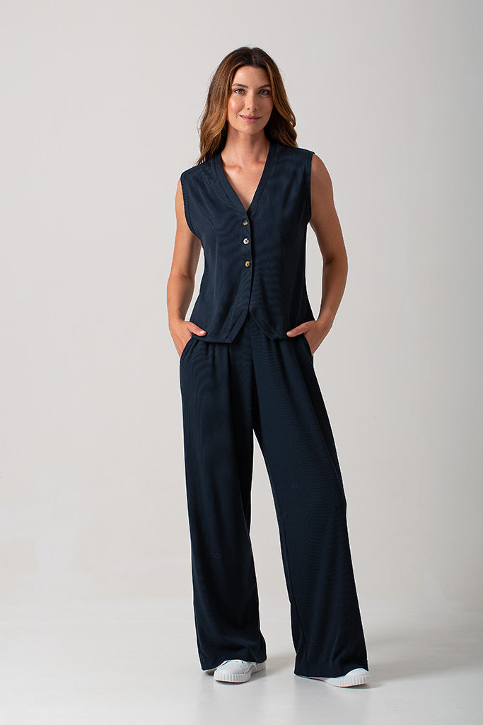 Casey Rib Knit Pants - Navy