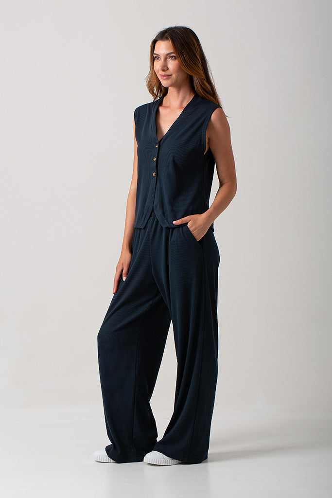 Casey Rib Knit Pants - Navy