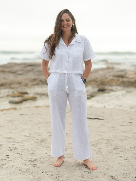 Casey Drawstring Pants Muslin - White