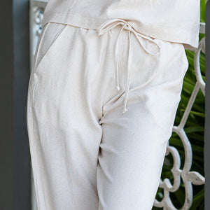 Linen Casey Drawstring Pants - Oatmeal