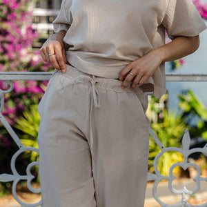 Casey Drawstring Pants in Washer Cotton - Stone