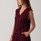 Elle Rib Knit Waist Coat - Burgundy