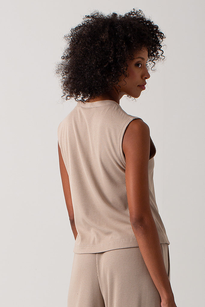 Elle Rib Knit Waist Coat - Stone