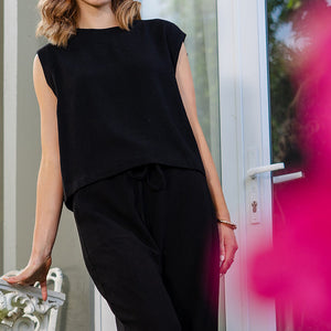 Freda Crop Top in Linen Viscose - Black