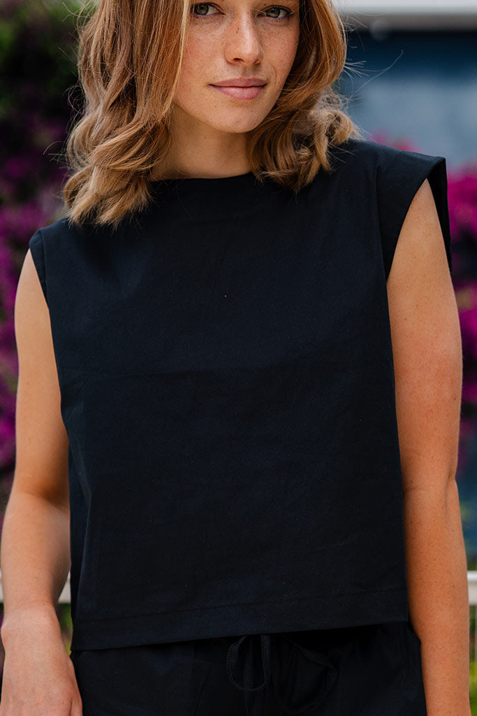 Poplin Freda Crop Top - Black