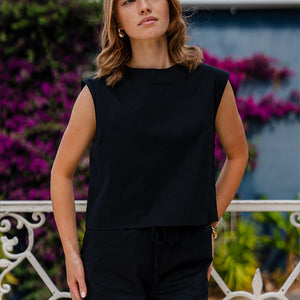 Poplin Freda Crop Top - Black