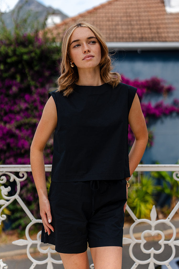 Poplin Freda Crop Top - Black