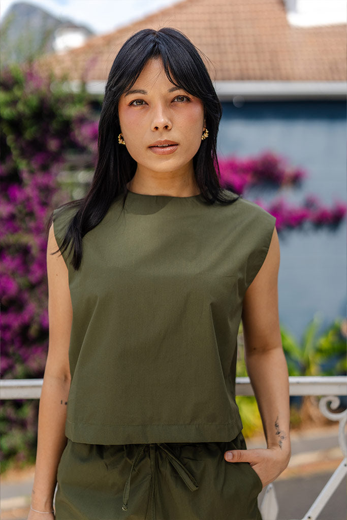 Poplin Freda Crop Top - Khaki