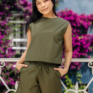 Poplin Freda Crop Top - Khaki