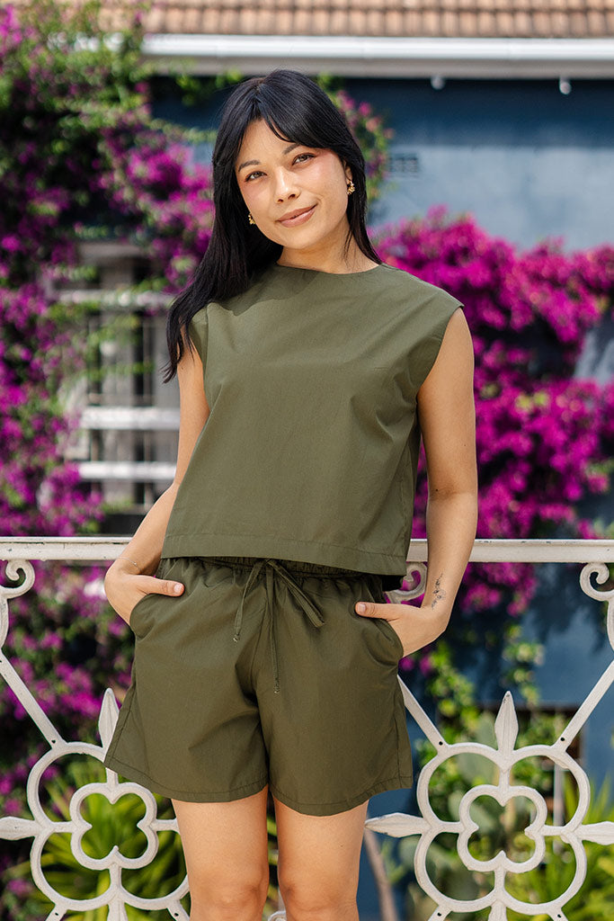 Poplin Freda Crop Top - Khaki