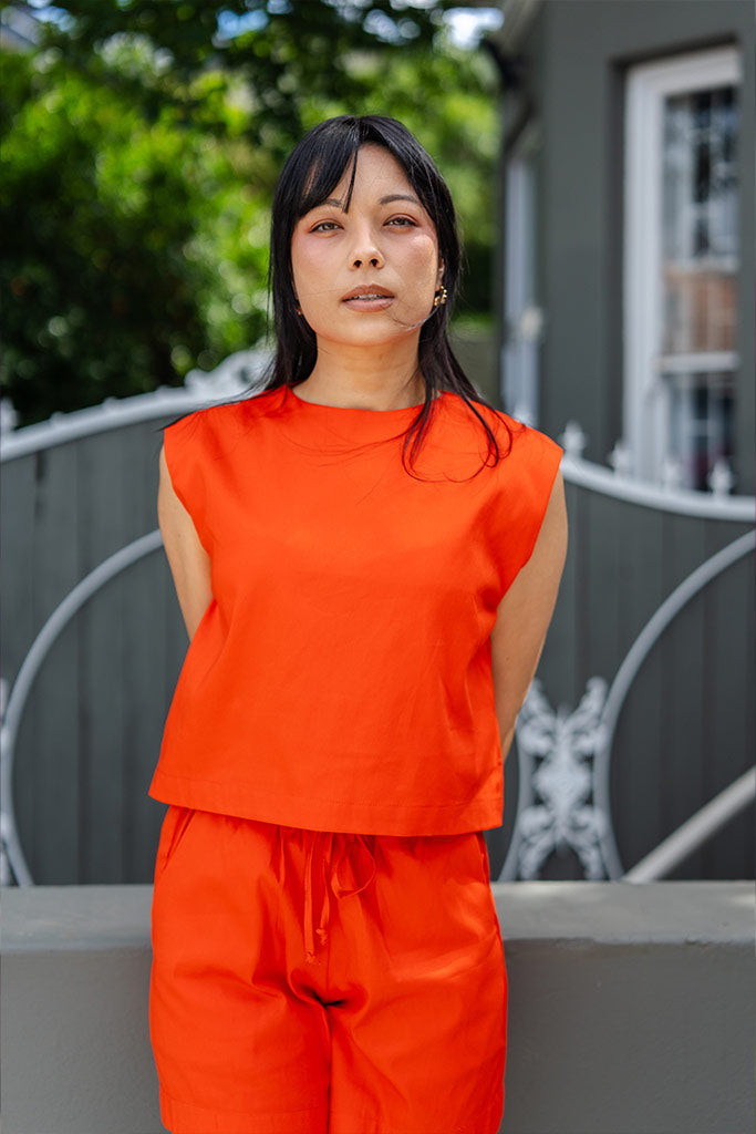 Poplin Freda Crop Top - Tangerine