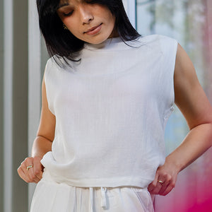 Freda Crop Top in Linen Viscose - Cream