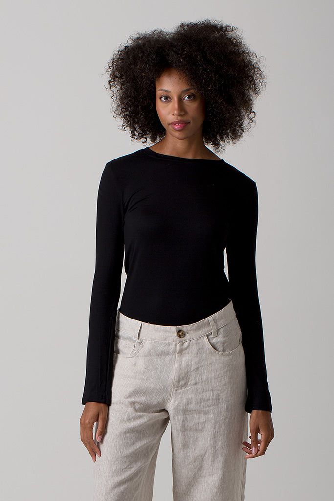 Angie Long Sleeve Viscose Top - Black