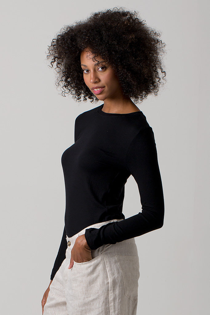 Angie Long Sleeve Viscose Top - Black