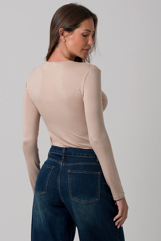 Angie Long Sleeve Viscose Top - Stone