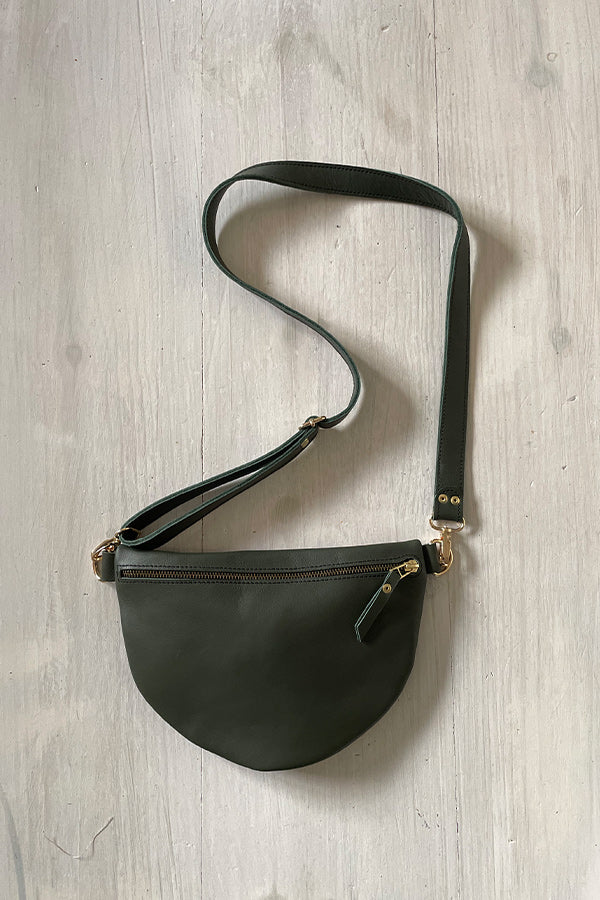 The Half Moon Leather Bag in Olive