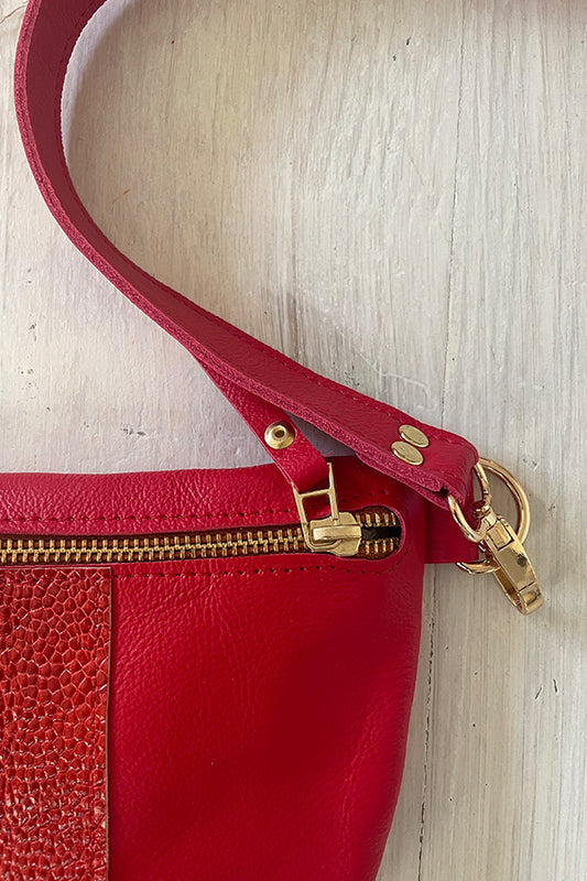 The Half Moon Ostrich Leather Bag in Red