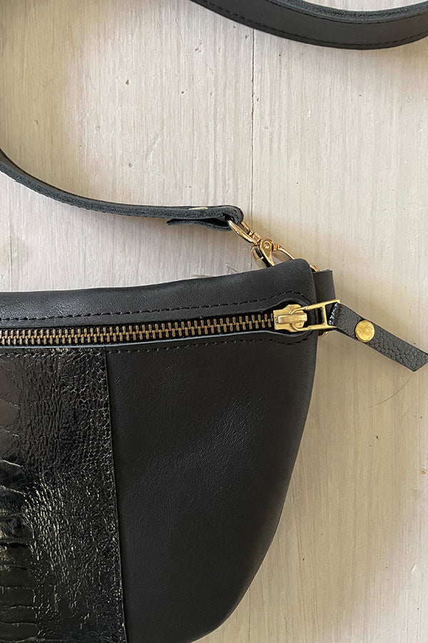 The Half Moon Ostrich Leather Bag in Black