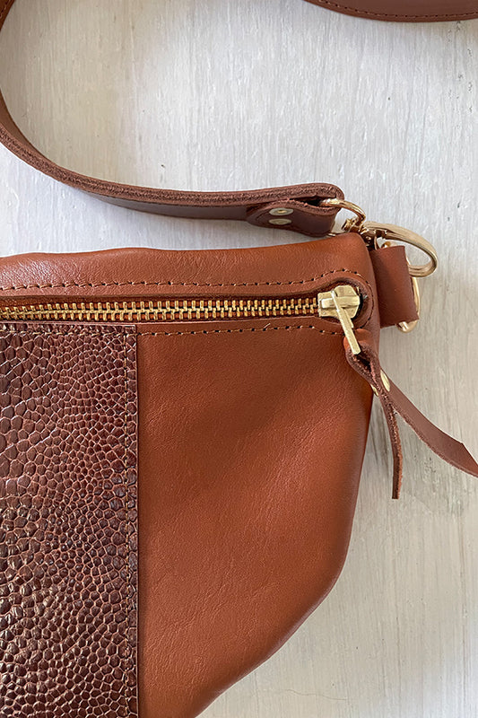 The Half Moon Ostrich Leather Bag in Tan