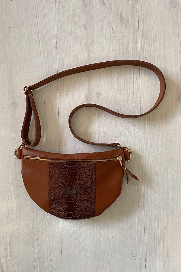 The Half Moon Ostrich Leather Bag in Tan