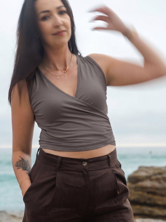 Olivia Crossover Top  - Charcoal