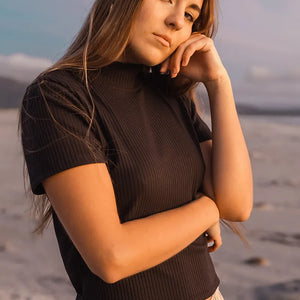 Ribbed Polo Top - Short Sleeve