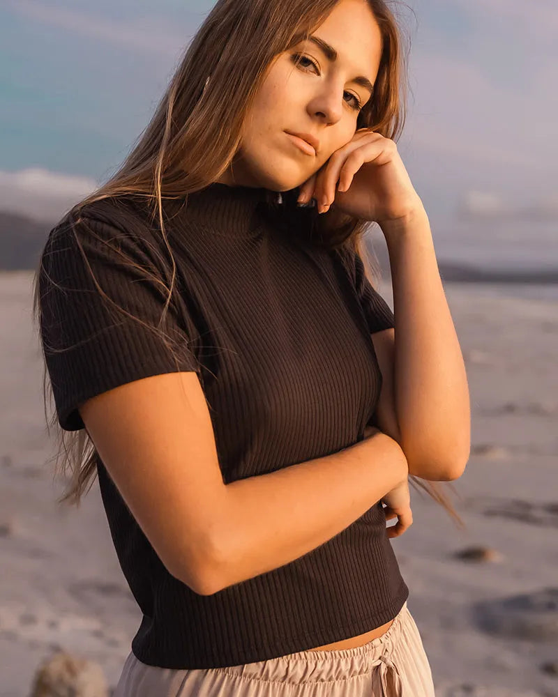 Ribbed Polo Top - Short Sleeve