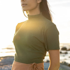 Ribbed Polo Top - Short Sleeve