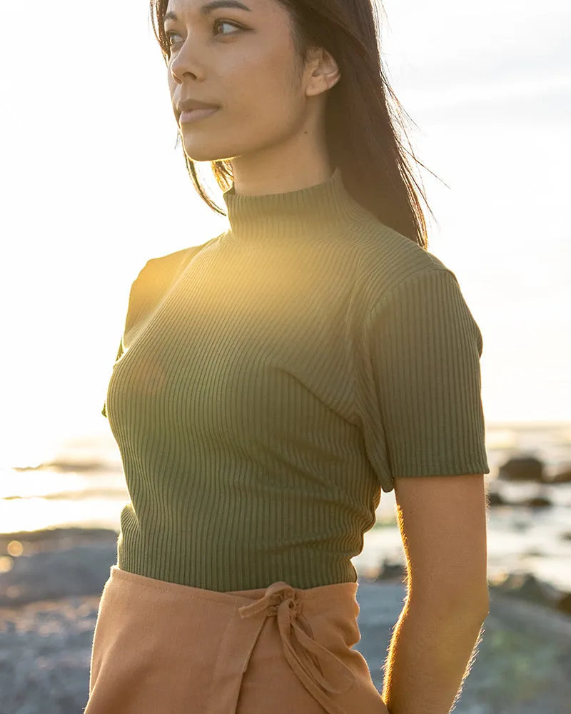 Ribbed Polo Top - Short Sleeve