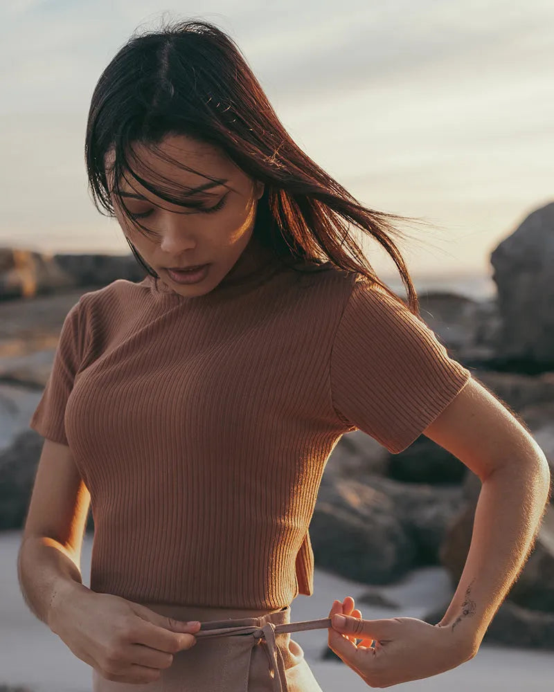 Ribbed Polo Top - Short Sleeve