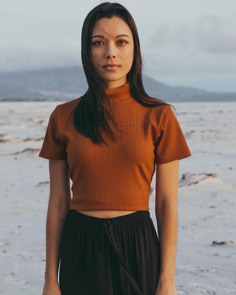 Ribbed Polo Top - Short Sleeve