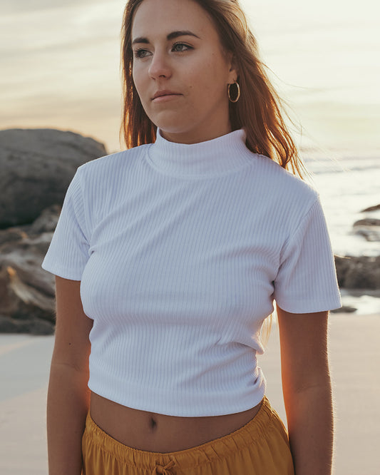 Ribbed Polo Top - Short Sleeve