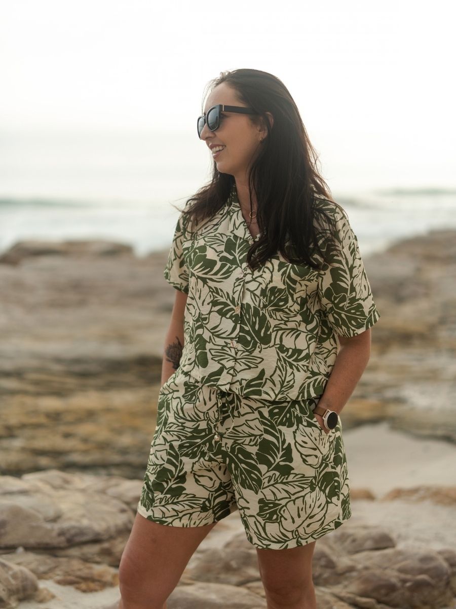 Santana Shirt Rayon Print - Olive Leaf