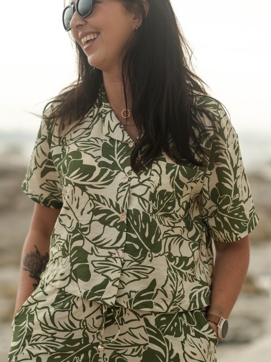 Santana Shirt Rayon Print - Olive Leaf