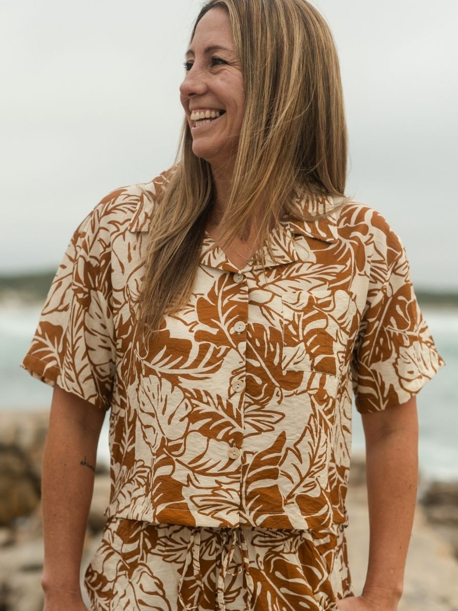 Santana Shirt Rayon Print - Rust Leaf
