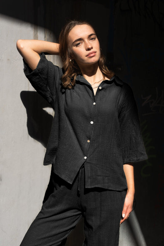 Savannah Surf Shirt Muslin - Black