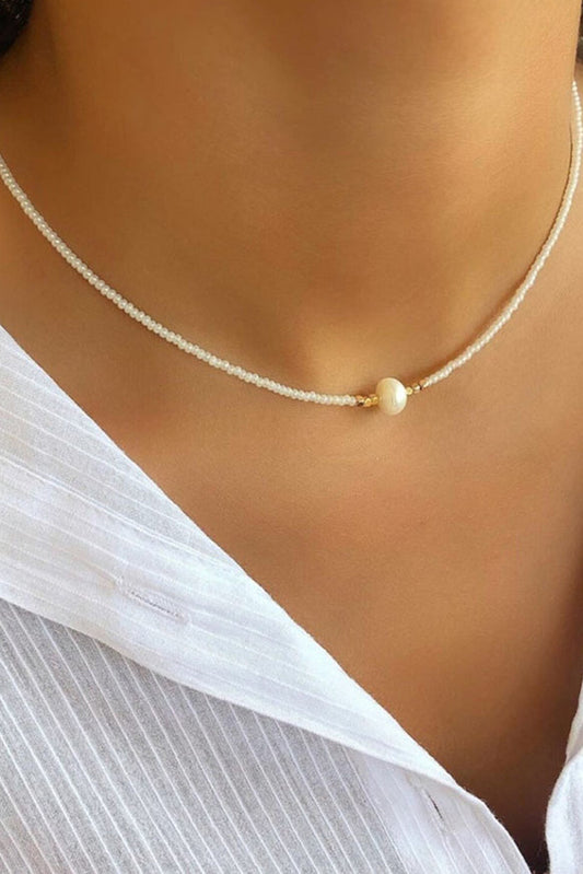 Seed Bead Pearl Necklace - White