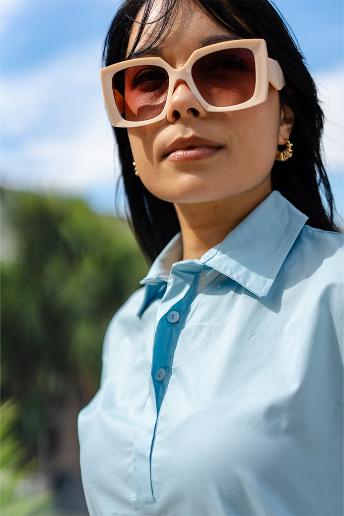 Claire Shirt Dress - Baby Blue