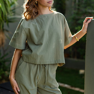 Ava Tee Top Washer Cotton - Fatigue