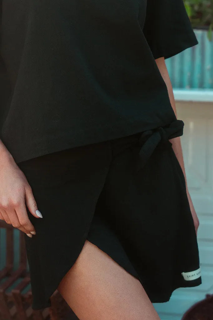 Zoe Wrap Skirt Washer Cotton - Black