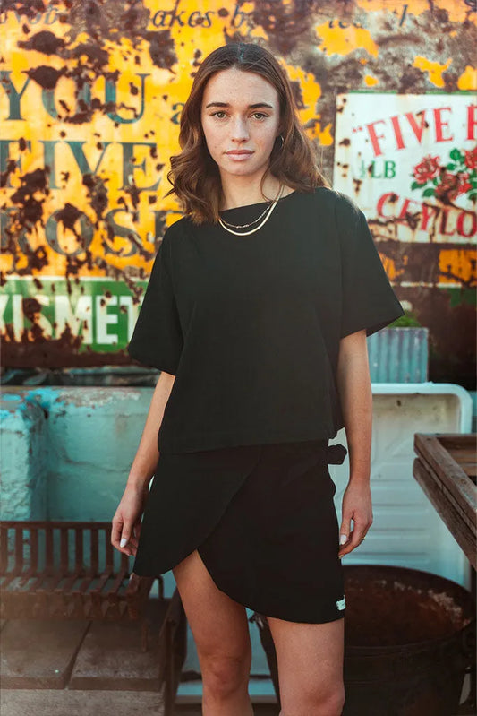 Zoe Wrap Skirt Washer Cotton - Black
