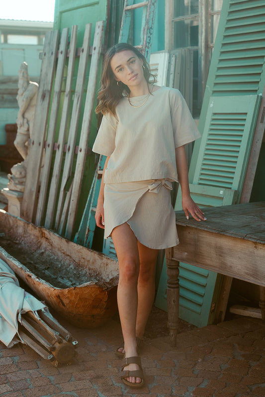 Zoe Wrap Skirt Cotton - Stone