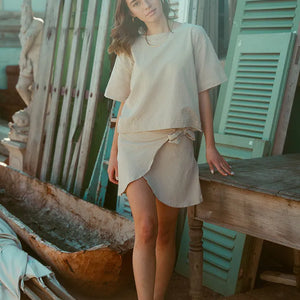 Zoe Wrap Skirt Washer Cotton - Stone