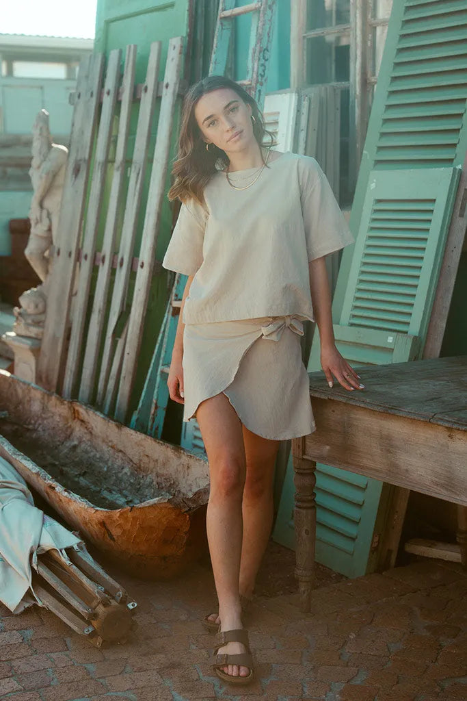Zoe Wrap Skirt Washer Cotton - Stone
