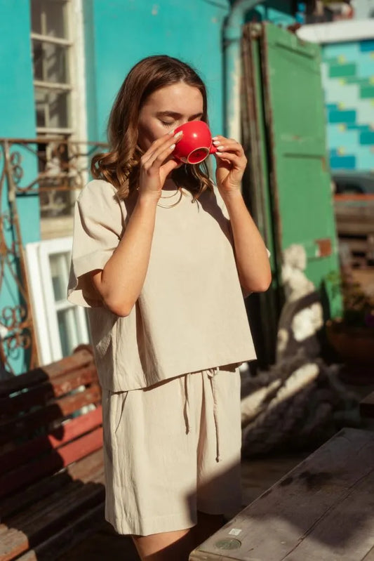 Brady Drawstring Shorts Washer Cotton - Stone