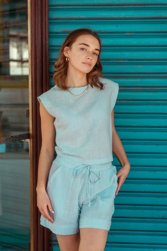 Freda Crop Top Muslin - Baby Blue