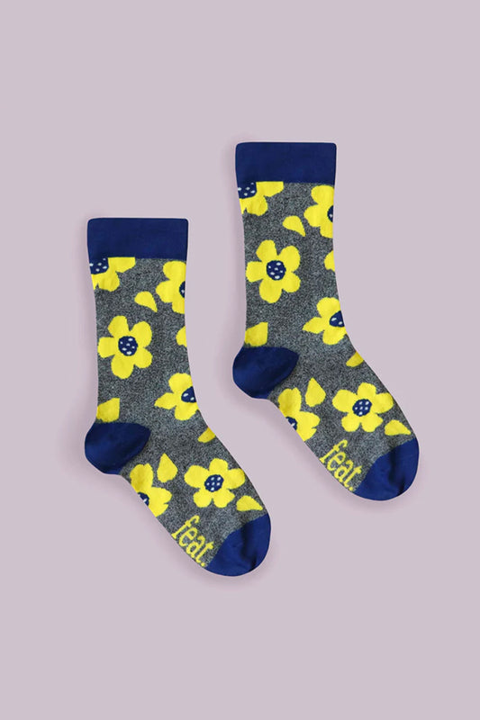 Ladies Acid Yellow 70'S Floral Socks