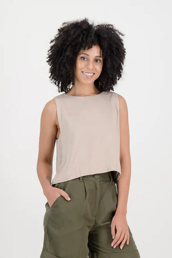 Cami Crop in Beige Tencel